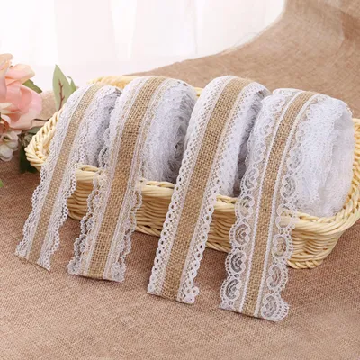 Jute-Spitzenband 8 m, 4 Rollen, Naturfaser, für DIY & Deko