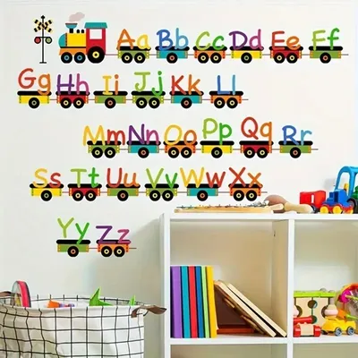 Produktbild von GKA Wandtattoo für Kinder GK80 Zug mit 26 Waggons Alphabet Buchstaben Wandsticker Kinderzimmer Wandaufkleber 65 cm x 56 cm