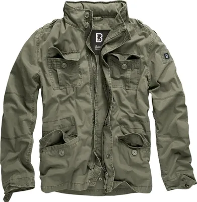 A studio shot of a green field jacket.