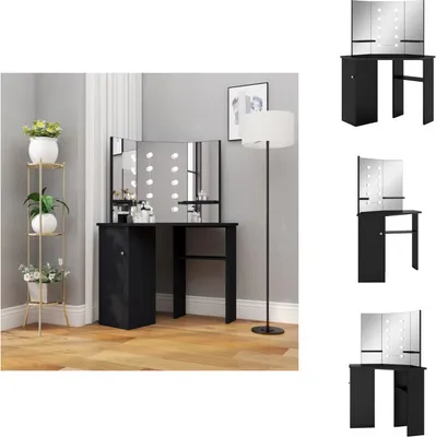 Produktbild von vidaXL Eck-Schminktisch mit LED Schwarz 111x54x141,5 cm -  Schminktische