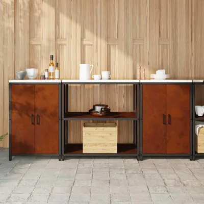 Image de vidaXL Ensemble de rangement pour la cuisine HATTEM, 3 pièces, en acier rouillé