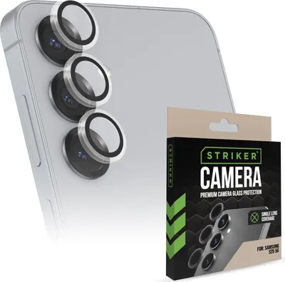 Image de Striker Single Lens Verre de protection trempé pour Samsung Galaxy S25 - Protection pour l'objectif de l'appareil photo - Compatible avec les coques - Noir