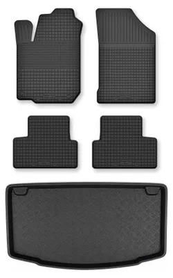 Produktbild von Gummimatten + Kofferraumwanne für Kia Picanto II 2011-2017 (Standard-Kofferraum) – Schwarz, Semi-Universal, angepasst – Wielganizator Semi-Universal