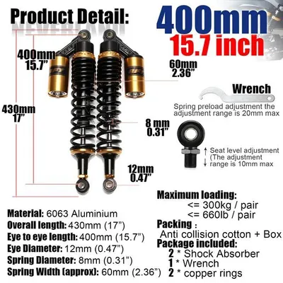 Productafbeelding van Motorfiets schokdemper, 400 mm, bescherming van de vering