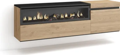 Immagine prodotto di COZY Mobile TV Soggiorno, 150x35x45cm, Per TV fino a 65, Camino elettrico, da appendere, Rovere e Nero