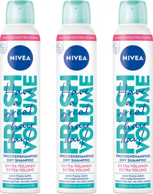 Produktbild von NIVEA Trockenshampoo Hair Care Trockenshampoo Fresh Volume mild vegan 3 x 200 ml