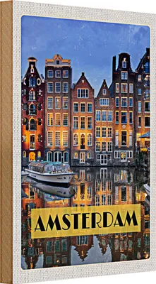 Produktbild von Holzschild Reise 20x30cm Amsterdam bei Nacht Reiseziel