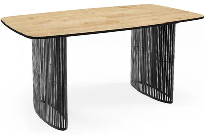Obrázek produktu pro Obdélníkový rozkládací jídelní stůl s lamelami ve stylu loft - 160 až 240 cm - Černé kovové nohy, industriální stůl se zaoblenými rohy pro 8-12 osob - Obývací pokoj - Hnědá barva