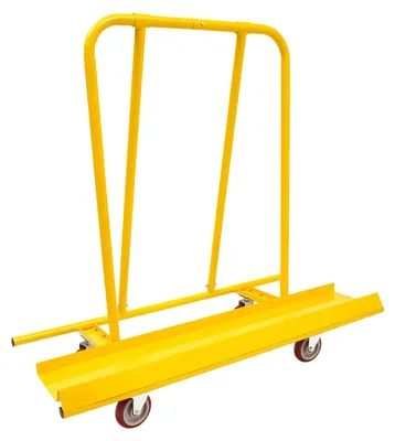 Zdjęcie produktu dla Wózek do transportu płyt - wąski wózek do transportu płyt - udźwig 800 kg - boki - 4 kółka - żółty