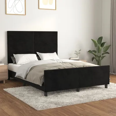 Produktbild von The Living Store Bettgestell mit Kopfteil Schwarz 140x200 cm Samt