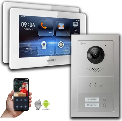 Image de Goliath Interphone IP 2 fils BUS 2-fam. Affichage App : Boîtier en saillie : 7 pouces en blanc Boîtier de montage de la sonnette : Boîtier en saillie Sélection du moniteur : 7 pouces en blanc