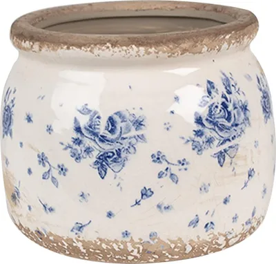 Obrázok produktu pre Clayre & Eef Kvetináč Ø 12x10 cm Béžová Modrá Keramické ruže