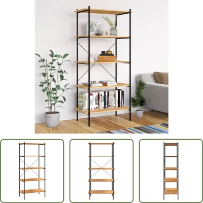 Produktbild von The Living Store Regal mit 5 Böden Schwarz und Eiche-Optik 80x40x163 cm