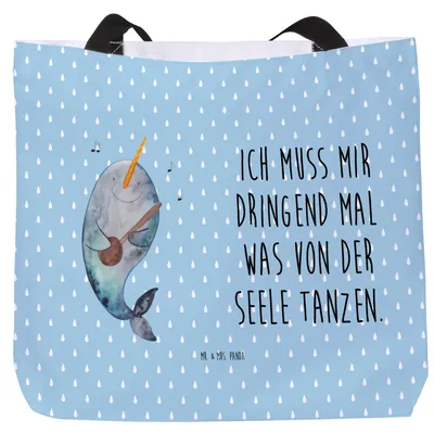 Produktbild von Mr. & Mrs. Panda Reisetasche Narwal Gitarre - Blau Pastell - Geschenk, Laptoptasche, Tote Bag, Einkaufstasche, Wal, Meer, Tanzen, Probleme, Gespräche, Strandtasche