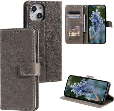 Produktbild von König Design Hülle kompatibel mit Apple iPhone 15 Plus Kunstleder Handyhülle - Handy Case Grau