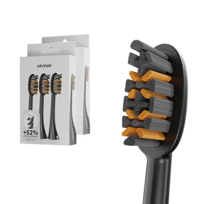 Produktbild von Zahnheld Bürstenkopf Wechselköpfe Pro X-Clean schwarz, 6 Stück - mittelharte Ersatzbürsten für Schallzahnbürste Gero, Aufsätze für Schallzahnbürste