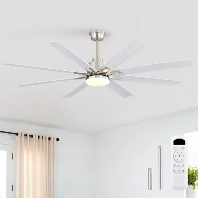 Produktbild von Sofucor Deckenventilator mit Licht und Fernbedienung, 132 cm, 8 ABS-Fluegel, Nickel-Weiss