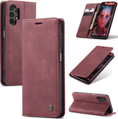 Produktbild von Galaxy A13 4G Hülle, Retro Kunstledertasche mit Standfunktion Schutzhülle für Samsung Galaxy A13 4G Rot