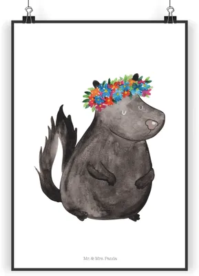 Produktbild von Mr. & Mrs. Panda Bild Stinktier Mädchen DIN A5 - Weiß - Geschenk, Plakat, wanddeko, Yoga, kunstdruck poster, Skunk, Raubtier, Namaste, drucke, Wandbild, Wildtier