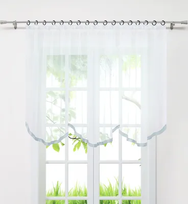 Produktbild von Joyswahl Voile Fertig Gardine mit Kräuselband Vorhang Bogenstore Scheibengardine mit Satinband transparent Grau HxB 100x300 cm