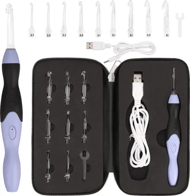 Produktbild von Curtzy 13-Teiliges LED-Beleuchtete Häkelnadel Set - Ergonomische Häkelnadel mit Austauschbaren Häkelnadeln in 9 Größen mit LED-Licht - Häkelset für