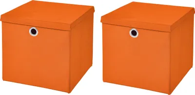 Produktbild von 2 Stück Orange Faltbox 28 x 28 x 28 cm Aufbewahrungsbox faltbar mit Deckel