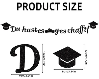 Produktbild von Girlande mit Absolventenhut Motiv für Abitur 2026 Abschlussfeier Glitzerpapier