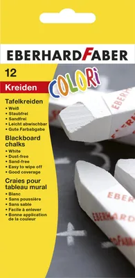 A package of Eberhard Faber chalks on a blackboard surface.