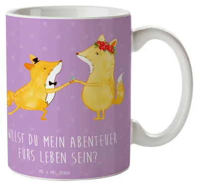 Produktbild von Mr. & Mrs. Panda Becher Heiratsantrag Abenteuer - Lavendeltraum - Geschenk, Heirat, Kaffeebecher, Willst du, Tasse, romantische Frage, Pott, Teetasse, magischer Moment