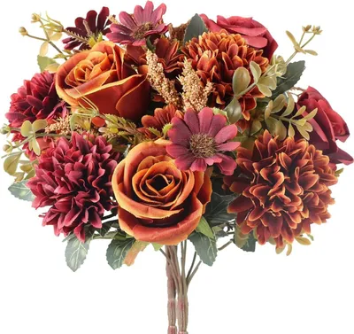 Produktbild von 2Pcs Künstliche Blumen Chrysantheme Kunstblumen Rose Seidenblumen Herbst Blumenstrauß Unecht für Hochzeit Party Halloween Vase Tischdeko Thanksgiving Dekoration Orange