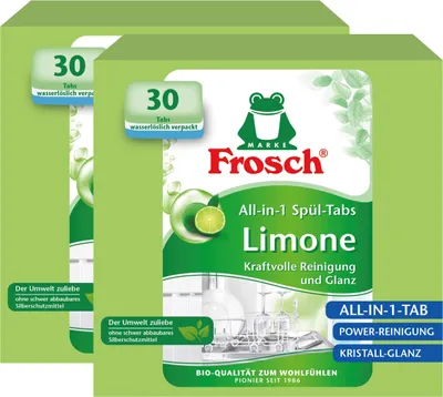 Produktbild von Frosch All-in-1 Spülmaschinen Tabs Limone 30 Tabs - Kristall-Glanz (2er Pack)