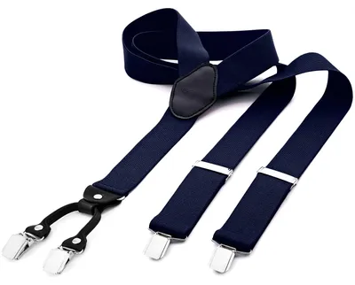 Produktbild von DonDon® Herren Hosenträger breit 3,5 cm - 4 Clips mit Leder in Y-Form - elastisch und längenverstellbar blau