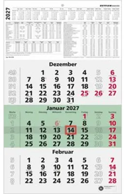 Productafbeelding van Driemaandskalender, groen, Blauer Engel-keurmerk, 2027