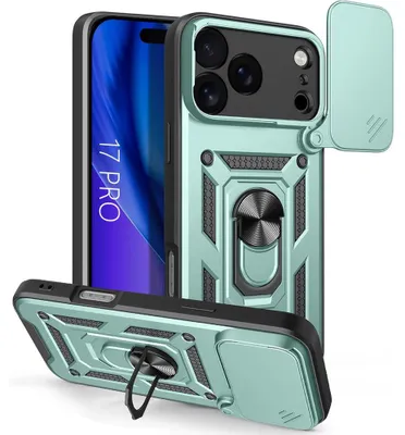 Image de Coque pour iPhone 17 Pro, Protection Antichoc avec Anneau Arrière Rigide Bordure Renforcée - Vert Nuit