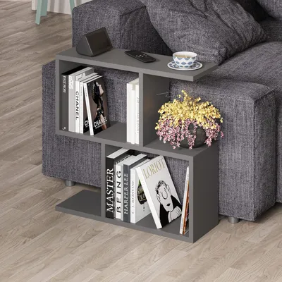 Produktbild von Beistelltisch 60x60x19.5 cm, 2 Ablagen, C-Form, für Wohnzimmer, anthrazit