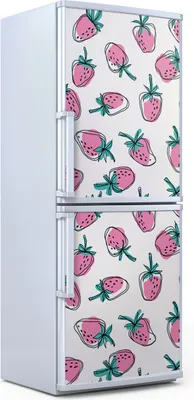 Produktbild von Kühlschrankdekoration 70x180 cm Aufkleber auf dem Kühlschrank - Rosa Erdbeeren doodle