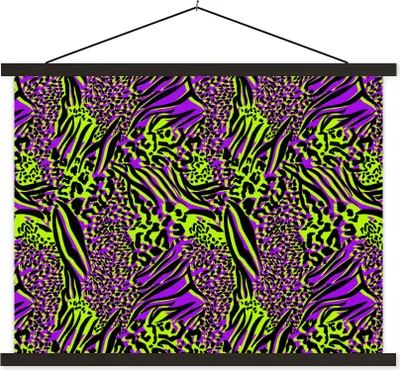 Produktbild von MuchoWow® Textilposter Tiermuster - Muster - Neon - Lila 120x90 cm mit schwarzem Rahmen - Aufhänger für Poster