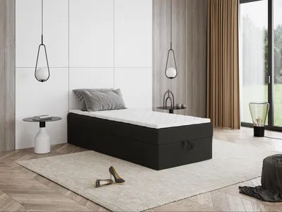 Produktbild von Boxspringbett mit Bettkasten Mira Mini 60x200 cm Taschenfedern, Topper T25, Kinderbett, Jugendbett, Einzelbetten, Bett, Stauraum Polsterbett, Matratze