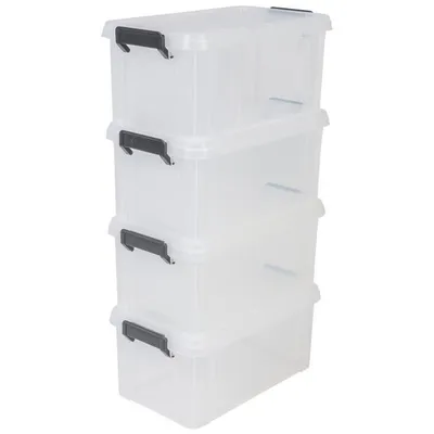 Image de Lot de 4 boîtes de rangement IRIS OHYAMA MBX-6 - Plastique - 6 L - 36,5 x 21,4 x 16,5 cm - Transparent et noir