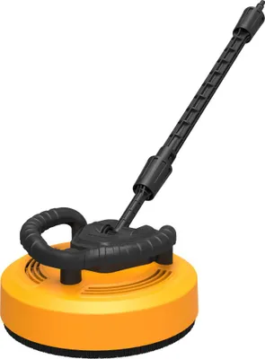 A pressure washer surface cleaner attachment with a handle, shown against a white background.
