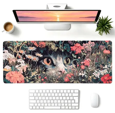 Produktbild von XXL Gaming Mauspad 80 x 30 cm Schreibtischunterlage Flower Cat