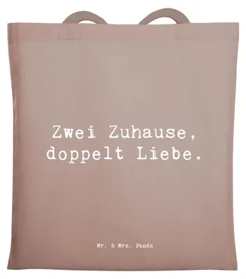 Produktbild von Mr. & Mrs. Panda Tote Bag Spruch Trennung von den Eltern - Braun Pastell - Geschenk, Zwei Zuhause, liebevolle Botschaft, Laptoptasche, Einkaufstasche, Haushalte, Tasche