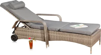 Produktbild von Mucola Sonnenliege Rattan Gartenliege Rattanmöbel Terrassen Liege Balkon Saunaliege Bäderliege Relaxliege Strandliege - Grau