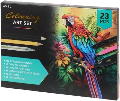 Produktbild von Zeichenset 23 Stück, 12 Buntstifte, 6 Filzstifte, Graphitstift, Geltifte, für Kinder