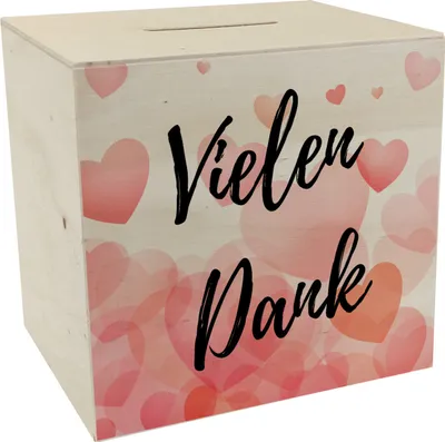 Produktbild von Vielen Dank Spardose aus Holz mit Herzen