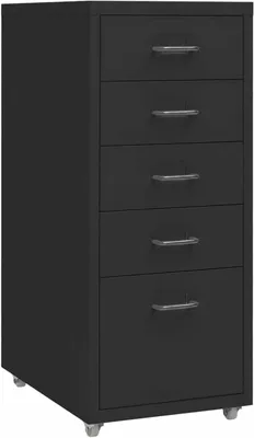 Productafbeelding van Archiefkast met wielen, metalen kast, archiefrek, gereedschapskast, kantoorkast, opslagkast, ordnerkast, archiefkast, zwart, 28x41x69 cm, metaal