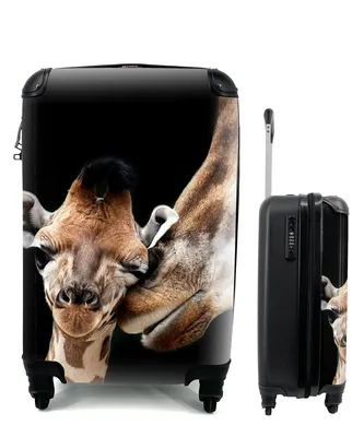 Produktbild von MuchoWow® Koffer Handgepäck Trolley Rollkoffer Kleine Reisekoffer mit 4 Rollen - Giraffe - Tiere - Schwarz - Porträt - Tiere - Cabin Size < 55x40x23 cm & 55x40x20 cm - Fotokoffer - Kabinenkoffer - Boardgepäck - Reise-Box - Reisekoffer - Reisegepäck - Koffer mit Bild - Trolley für Kinder