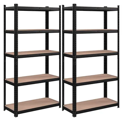 Immagine prodotto di Scaffale metallico per magazzino, set da 2, 5 ripiani, resistente, colore nero, dimensioni 180 x 90 x 40 cm