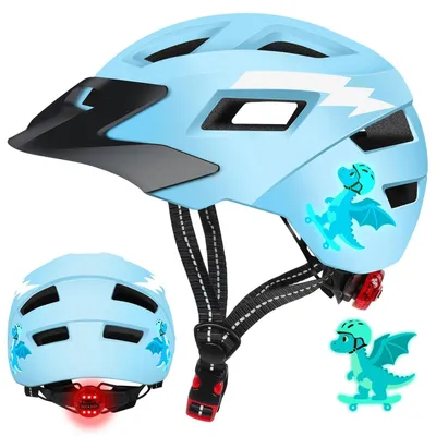 Image de Casque de vélo pour enfant avec éclairage LED, réglable, multi-sports, couleur bleue, taille S
