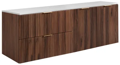 Immagine prodotto di Mobile sospeso da bagno con piano lavabo, noce/bianco, 160 x 58,6 x 46 cm